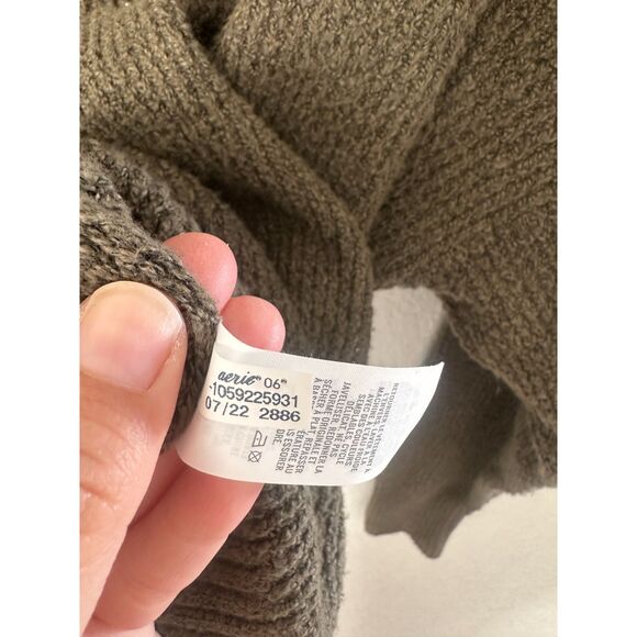 Aerie Women's Sweater Cozy Up Waffle 1/4 Zip Cowl Neck Army Green Size Medium - Picture 8 of 9